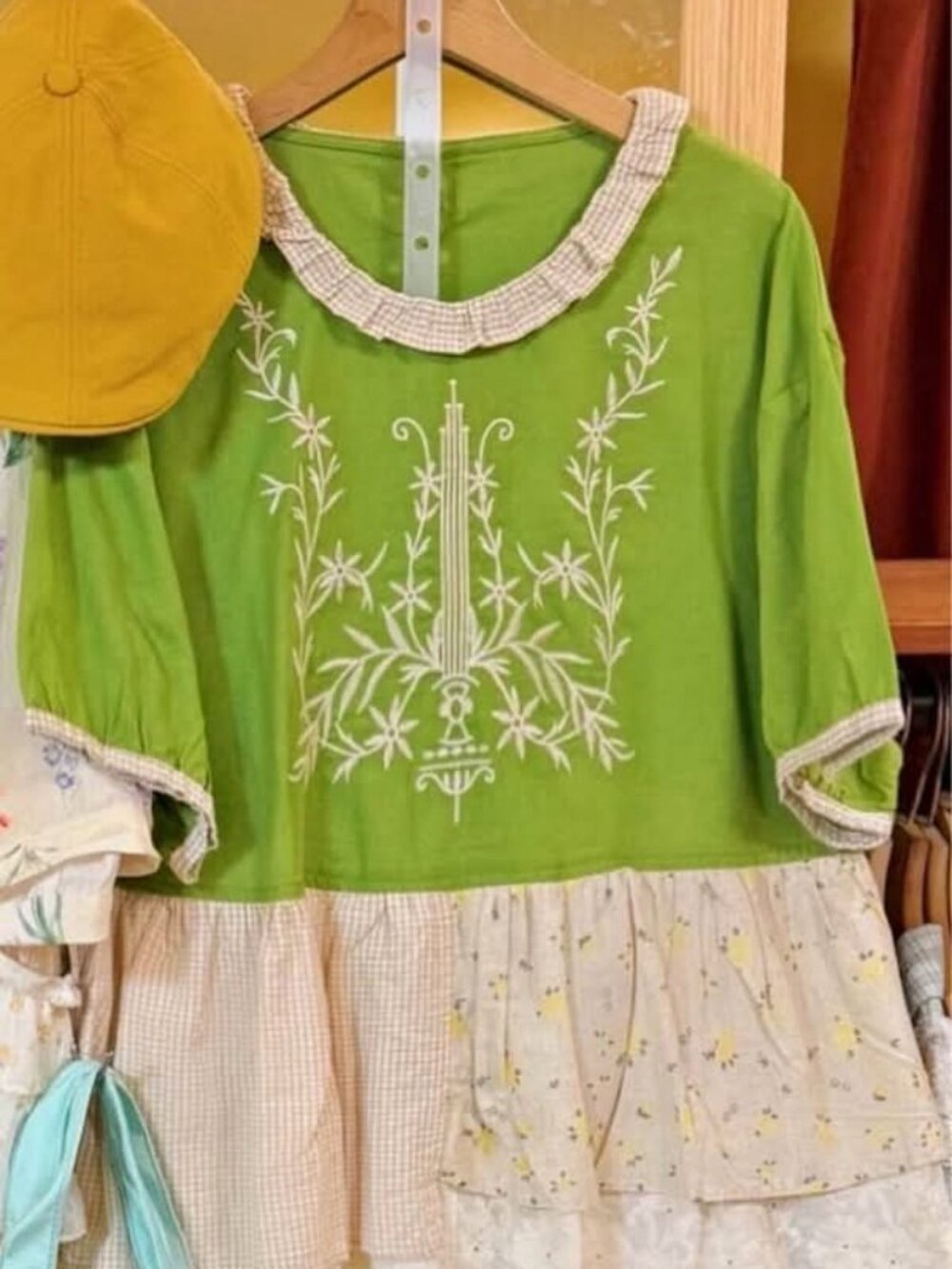 Light Green Embroidered Ruffle Tunic Top | Cottagecore